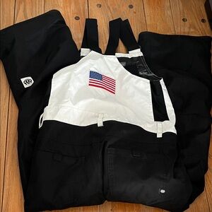 Black and White Overalls with American Flag Patch + MATCHING JACKET